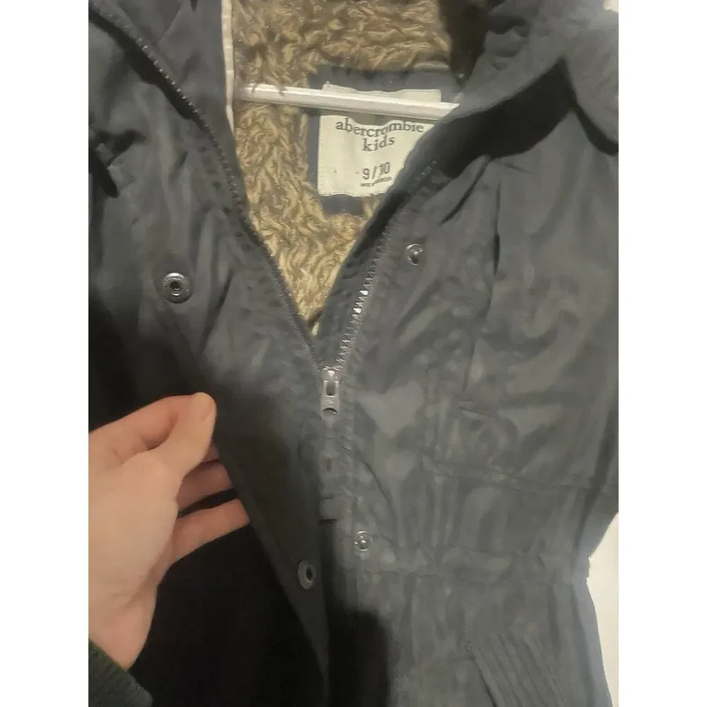 Abercrombie A&F Kids Winter Coat Parka Black Faux Fur‎ Hooded Jacket Girls 9/10